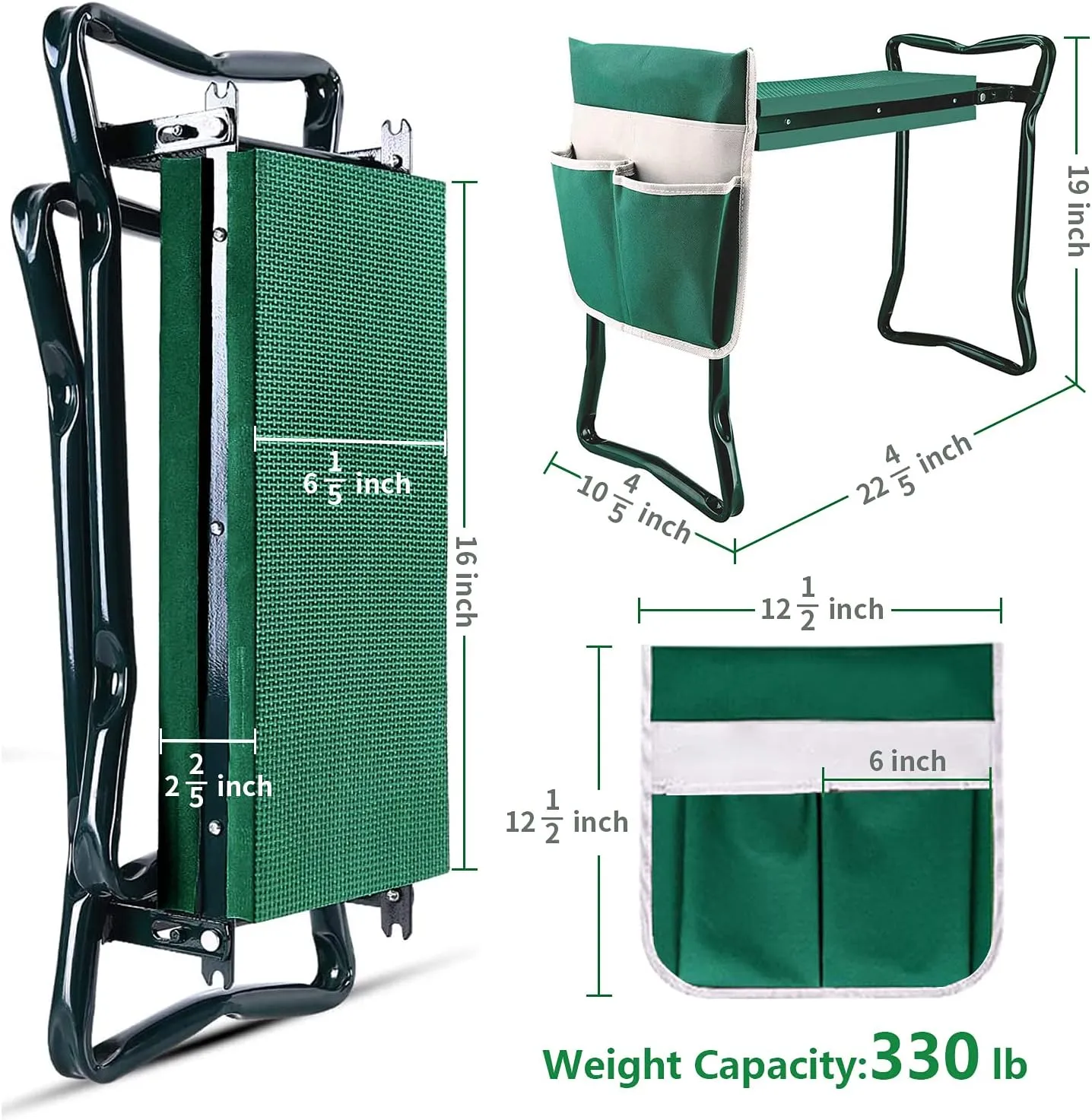 BESTHLS Garden Kneeler and Seat - Heavy Duty Folding Stool with Thick Pad, Tool Pouch, 330 lbs Capacity - Knee & Back Support, Perfect for Seniors, Women, Men