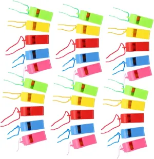 BESTonZON 100pcs Multi Use Plastic Whistles for Brightly Colored Training Whistles for Party Favors Sports Events Emergency and School Activities
