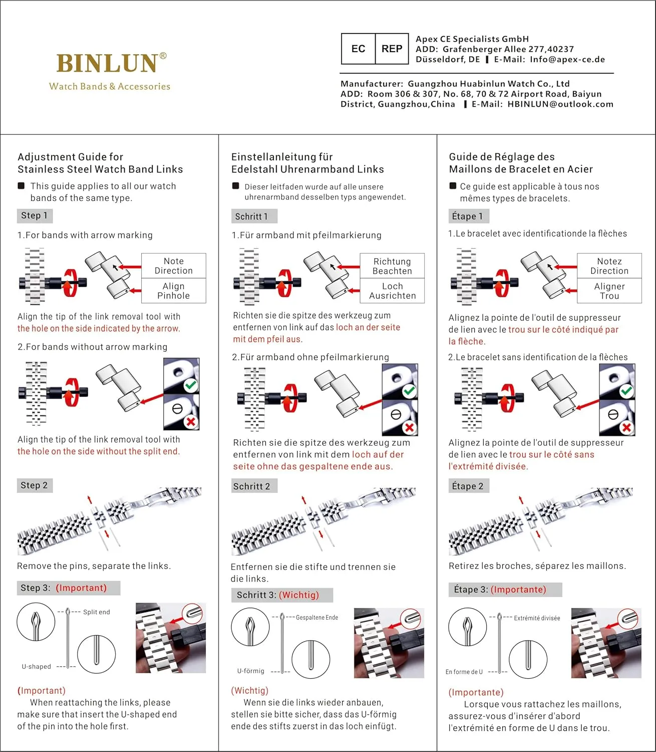 BINLUN Stainless Steel Watch Band, Metal Watch Strap for Men Women Replacement with Double-Lock Deployment Clasp Polished Watch Bracelet Silver Black Gold Rose-gold 18/19/20/21/22/24mm