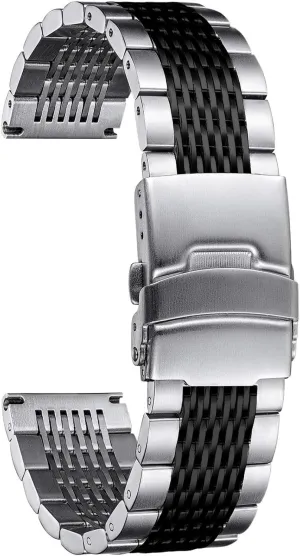 BINLUN Stainless Steel Watch Band, Metal Watch Strap for Men Women Replacement with Double-Lock Deployment Clasp Polished Watch Bracelet Silver Black Gold Rose-gold 18/19/20/21/22/24mm