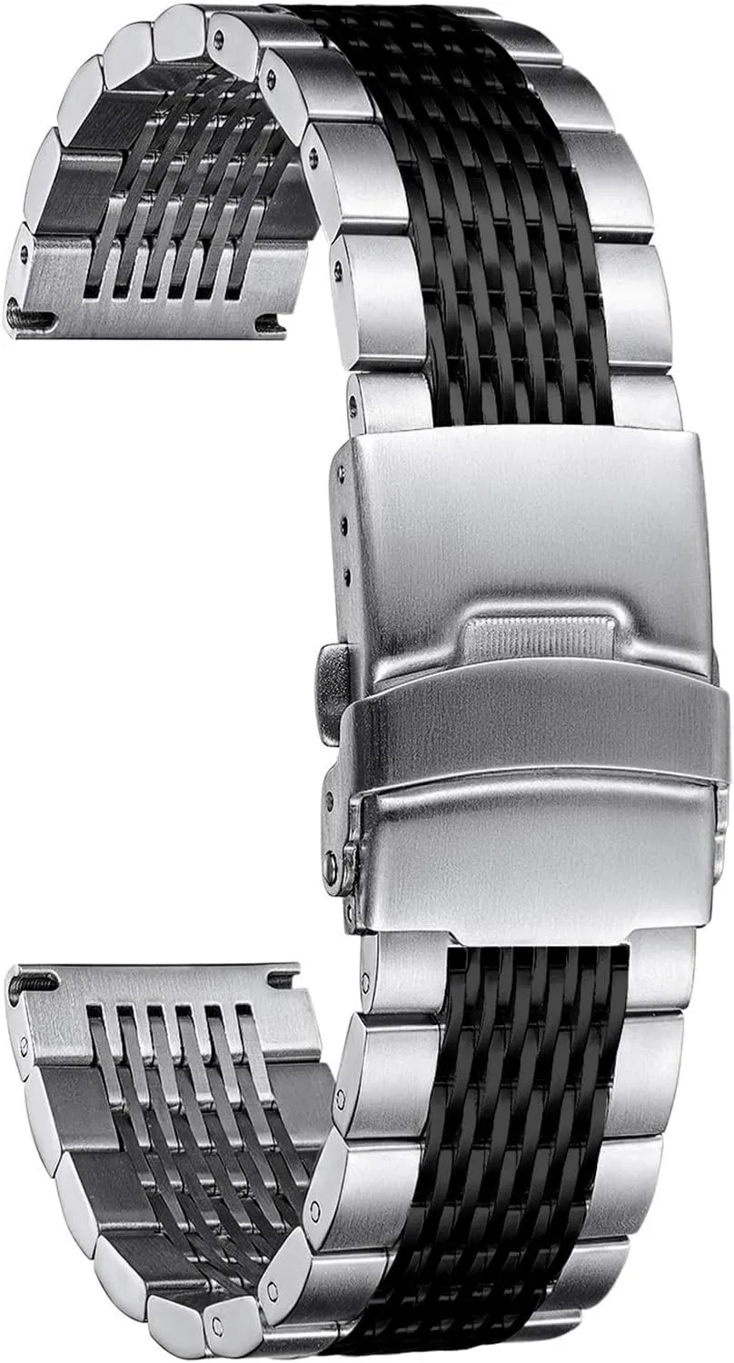 BINLUN Stainless Steel Watch Band, Metal Watch Strap for Men Women Replacement with Double-Lock Deployment Clasp Polished Watch Bracelet Silver Black Gold Rose-gold 18/19/20/21/22/24mm