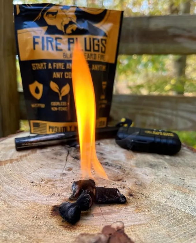 Black Beard Fire Plugs (50 Plugs) | 100% Weatherproof Fire Starter for Campfires | Can Light 50  Fires | Extra Long Burn Time | 30 Yr Shelf Life for Emergency Survival Kits | Made in USA, Yellow