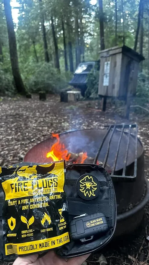 Black Beard Fire Plugs (50 Plugs) | 100% Weatherproof Fire Starter for Campfires | Can Light 50  Fires | Extra Long Burn Time | 30 Yr Shelf Life for Emergency Survival Kits | Made in USA, Yellow