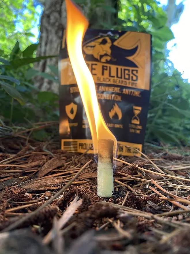 Black Beard Fire Plugs (50 Plugs) | 100% Weatherproof Fire Starter for Campfires | Can Light 50  Fires | Extra Long Burn Time | 30 Yr Shelf Life for Emergency Survival Kits | Made in USA, Yellow