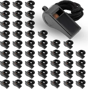 Black Coach Whistle with Lanyard, 48 Pack Emergency Whistle Soccer Referee Whistle Ideal for Coaches, Teachers, Referee, Training, Emergency