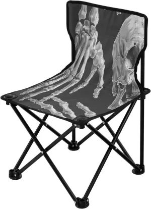 Black White Skeleton Claw Portable Outdoor Folding Chair Anti-Slip Padded Oxford Cloth Stool Camping Chair Small for Beach Hiking Fishing Gardening Quad Camp Chair