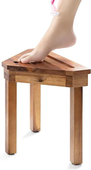 BLUEWEST Shower Foot Stool for Shaving Legs, Acacia Wood Bathroom Foot Rest, Compact Corner Step Stool for Small Spaces & Inside Showers