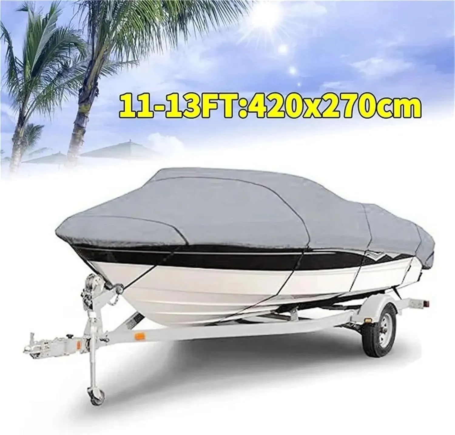 Boat Covers Boat Cover Yacht Outdoor Protection Waterproof Boat Cover Fabric Anti-Smashing Tear Proof Silver Reflective(11-13Ft (420x 270cm))