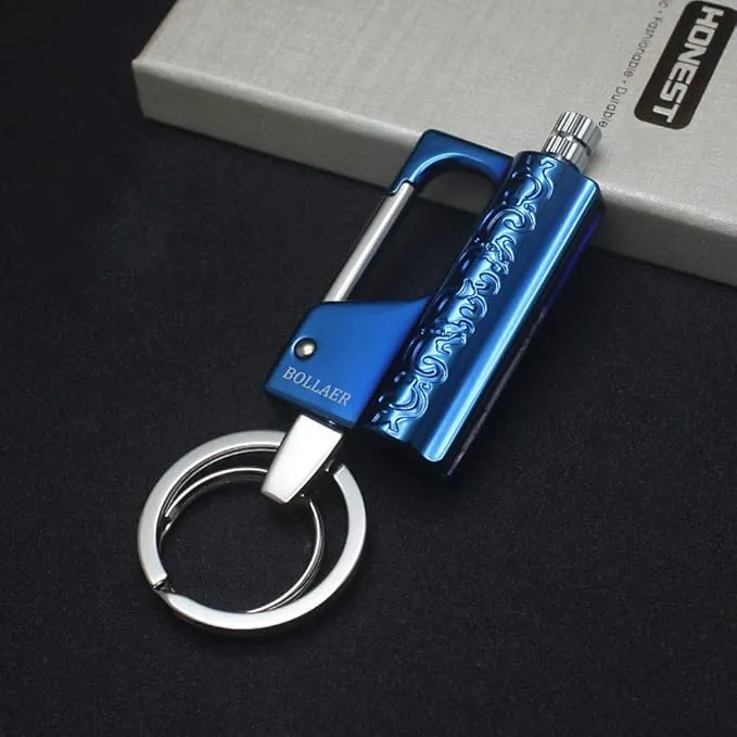 BOLLAER Outdoor Emergency Fire Starter Flint Match Lighter Keychain, Flint Metal Matchstick Fire Starter with Keychain for Camping Hiking Best Gift (Blue)