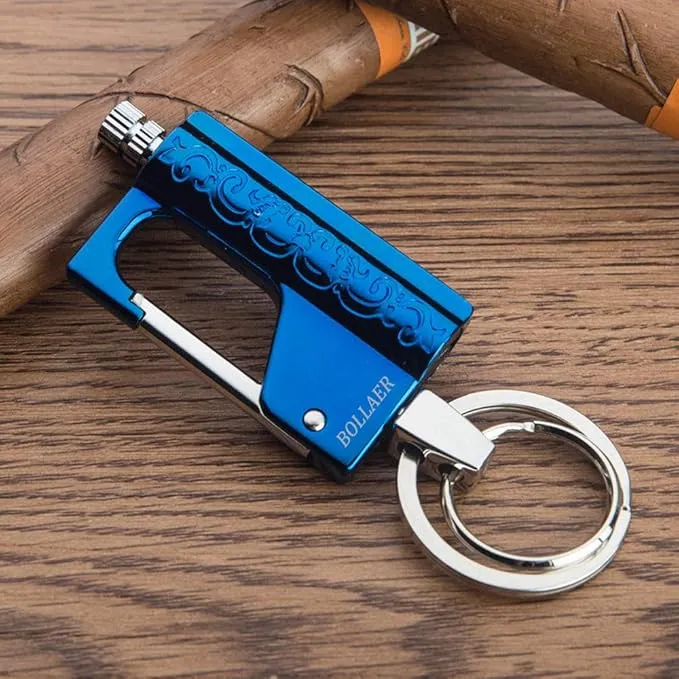 BOLLAER Outdoor Emergency Fire Starter Flint Match Lighter Keychain, Flint Metal Matchstick Fire Starter with Keychain for Camping Hiking Best Gift (Blue)