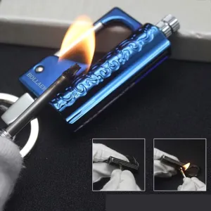 BOLLAER Outdoor Emergency Fire Starter Flint Match Lighter Keychain, Flint Metal Matchstick Fire Starter with Keychain for Camping Hiking Best Gift (Blue)