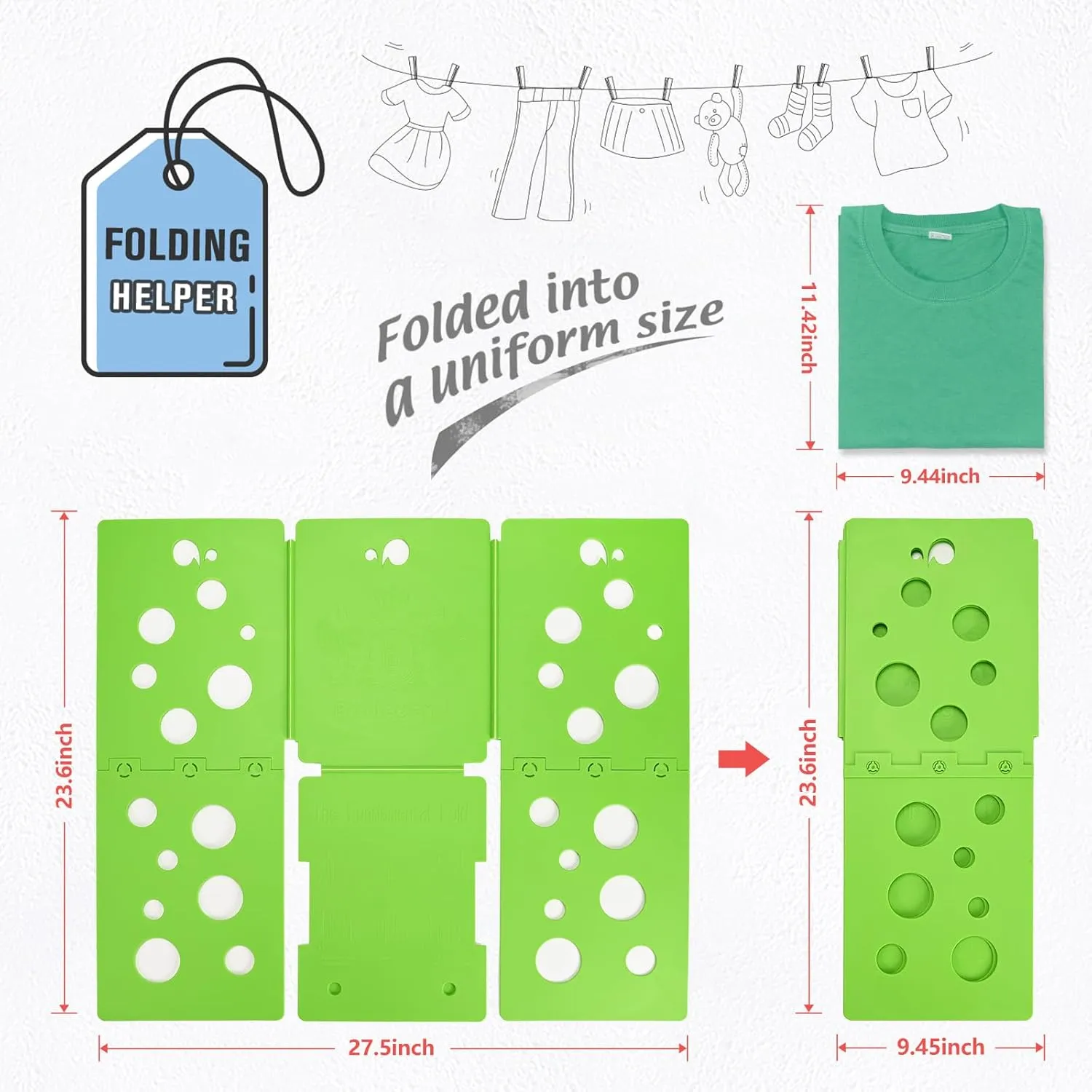 BoxLegend V5 Shirt Folding Board T-Shirt Folder Clothes Folder Laundry Organizer Helper for Adult Clothing Durable Plastic Folding Tool, Green