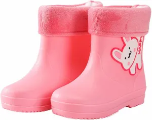 Boys Rain Boots Fleece Lined Waterproof Rain Boots Cartoon Lightweight Toddler Rubber Boots Girls Rain Boots