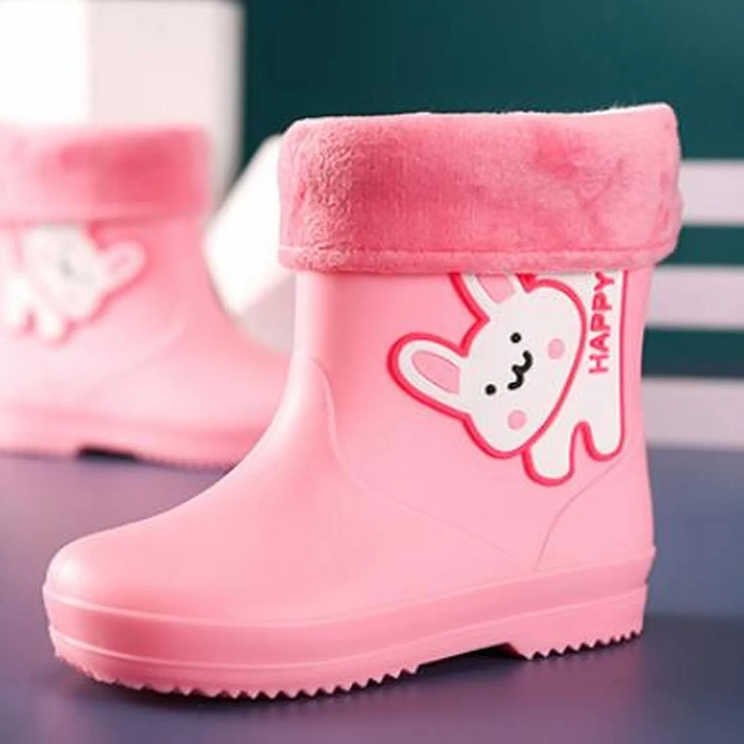 Boys Rain Boots Fleece Lined Waterproof Rain Boots Cartoon Lightweight Toddler Rubber Boots Girls Rain Boots
