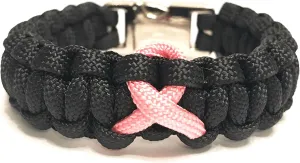 Breast Cancer Awareness Pink Ribbon Fitted Black Survival Jewelry Bracelet