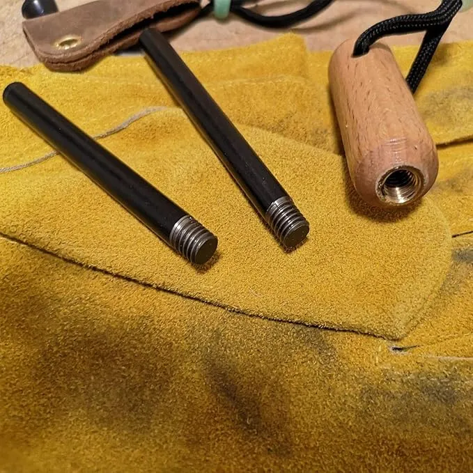 BSGB Ferro Rod Fire Starter with Wood Handle 5/16" Inch Survival Magnesium Ferro Rod with Striker & Paracord Rope Camping Survival Kit