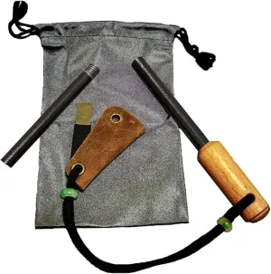 BSGB Ferro Rod Fire Starter with Wood Handle 5/16" Inch Survival Magnesium Ferro Rod with Striker & Paracord Rope Camping Survival Kit