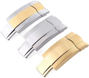 Buckle for Rolex Watches Stainless Steel Folding Clasp (Color : Gold with Logo, Size : 16mm)