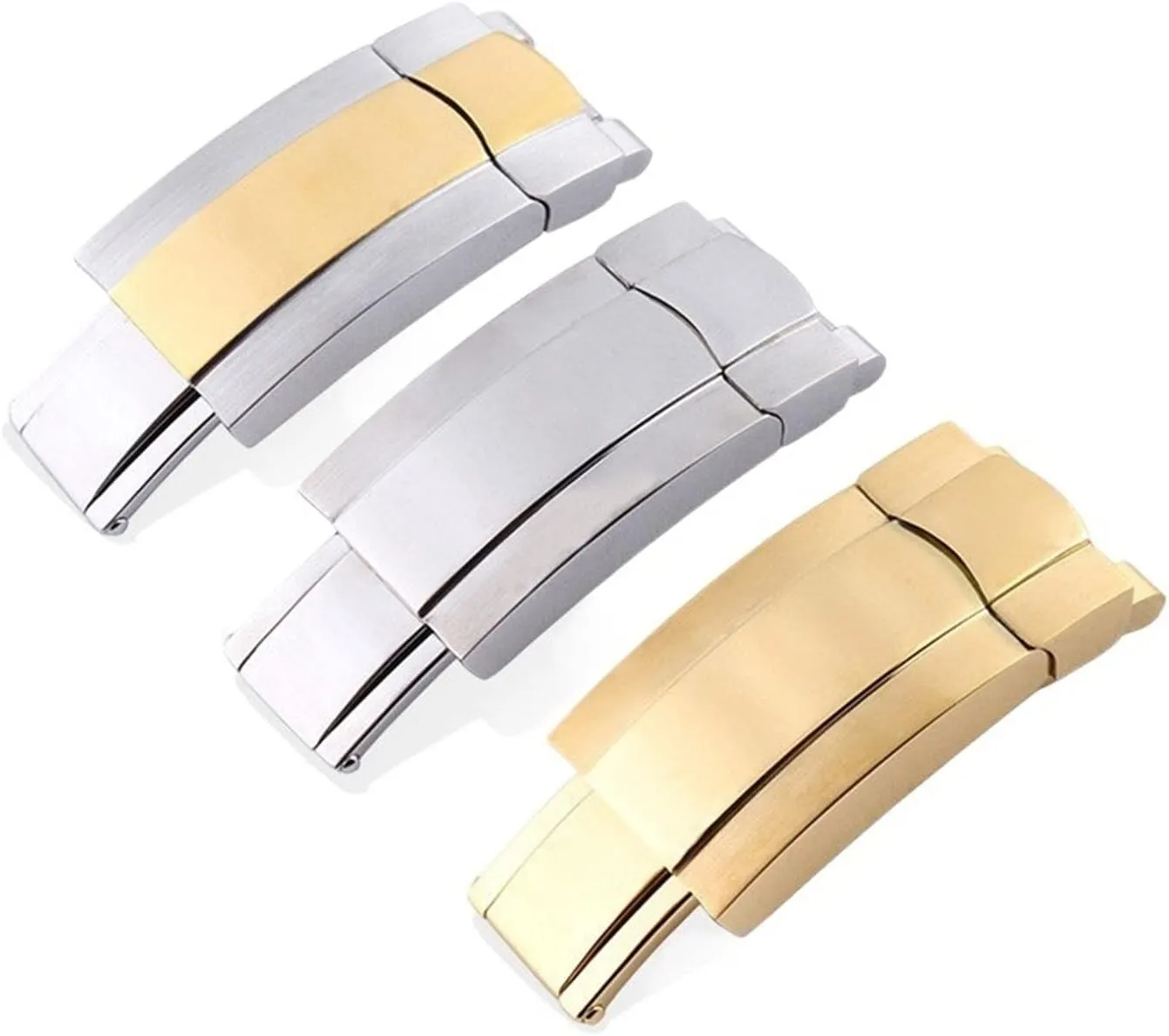 Buckle for Rolex Watches Stainless Steel Folding Clasp (Color : Gold with Logo, Size : 16mm)