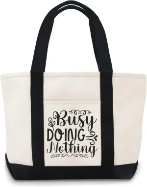 Busy Doing Nothing Canvas Tote Bag Canvas Tote Bag With Zipper Lightweight Reusable Grocery Shopping Cloth Bags