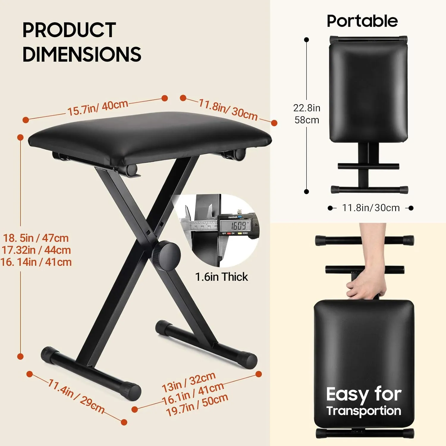 CAHAYA Keyboard Bench X-Style Height Adjustable 16.3-19.6in Padded Cushion Piano Stool Bench Keyboard Chair for Keyboards Piano CY0257
