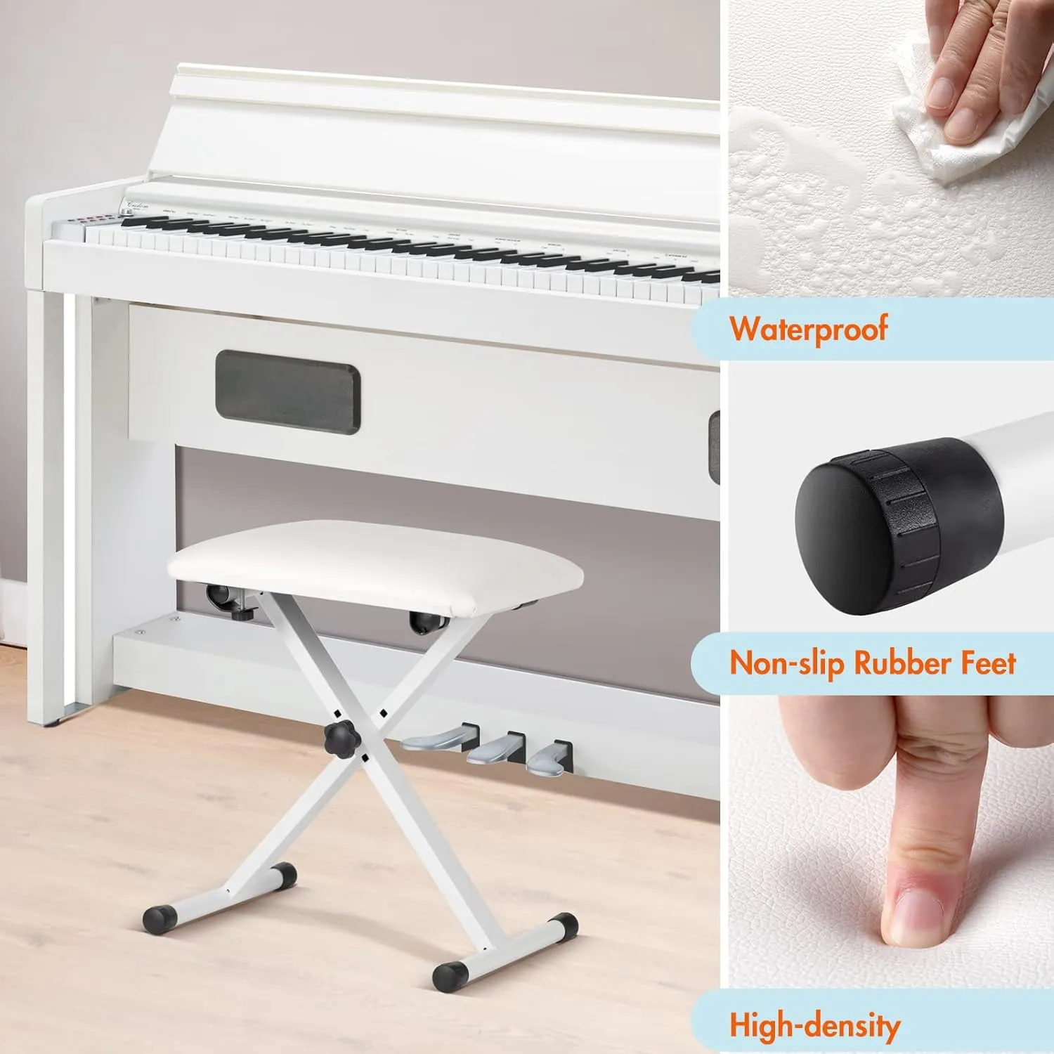 CAHAYA Piano Bench X-Style Adjustable Height Keyboard Bench Padded Keyboard Stool Chair Seat for Electronic Digital Keyboards Pianos White CY0257-1