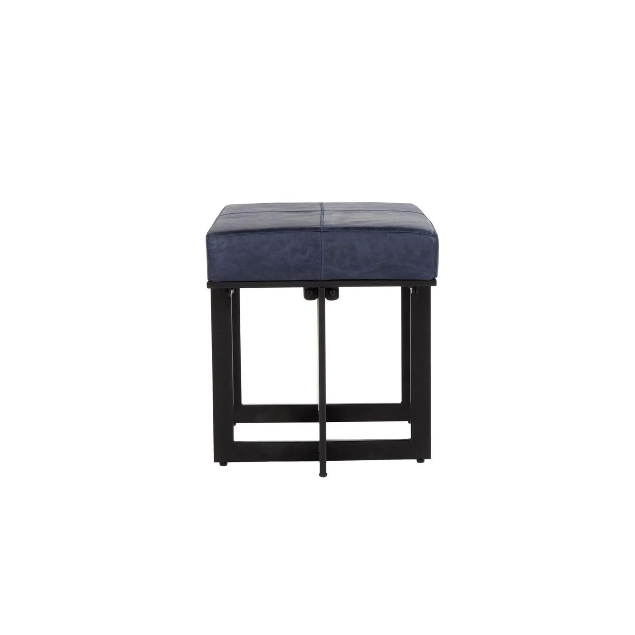 Calvin Leather Rectangle Stool - Nightfall Blue
