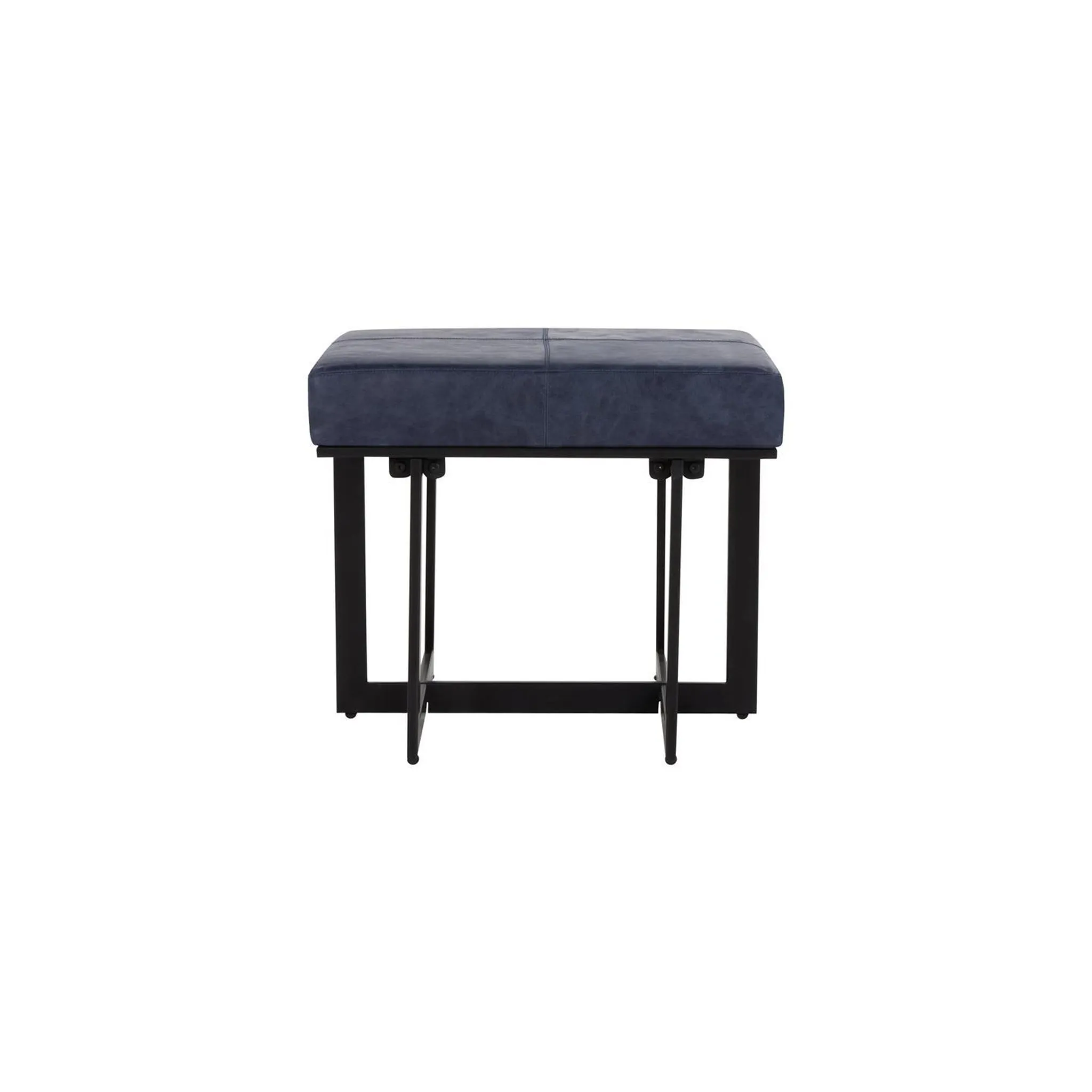 Calvin Leather Rectangle Stool - Nightfall Blue