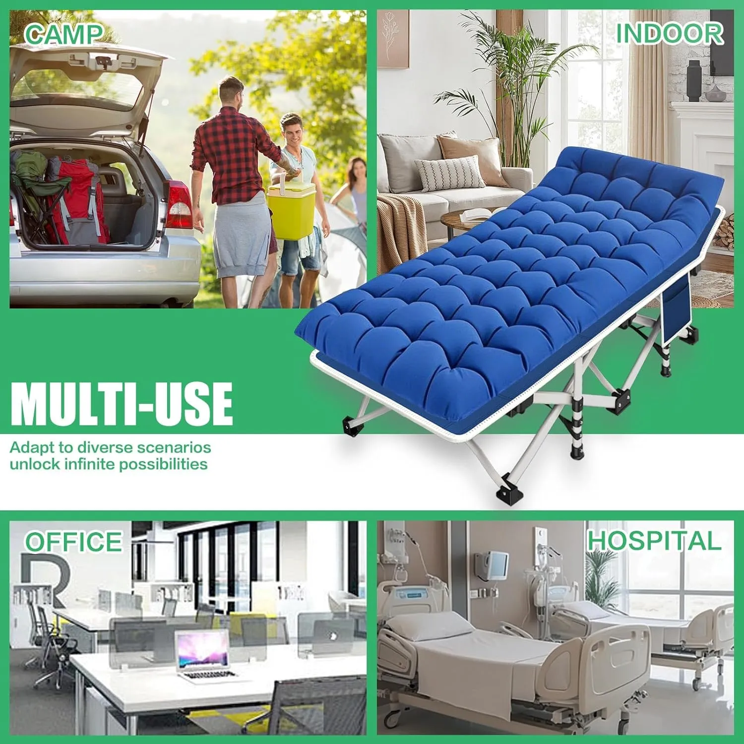 Camping Cot with Comfortable Mattress Cots for Sleeping Folding Cot Heavy Duty as Guest Bed with Carry Bag for Adults Home Camping Nap Vacation Outdoor