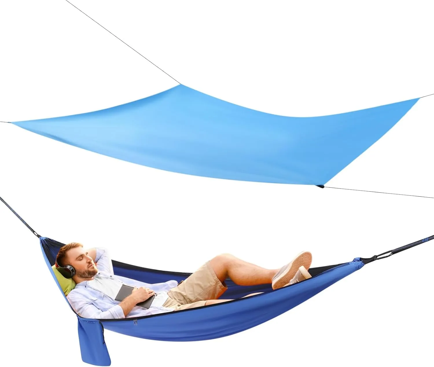 Camping Hammock, 2-in-1 Hammocks with Mosquito Net Tent and Rain Fly Tarp, 200kg Load Bearing Portable Camping Hammock, Hammock for Backpacking and Travel(9.5 * 4.5)