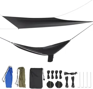 Camping Hammock with Mosquito Net,2 in 1 Hammock Tent with 7.5 * 6.8 ft Tarp,440lbs Heavy Duty Portable Tree Hammock Outdoor,210T Nylon Hammocks,Built-in Pocket Camping Gear (Black Grey)
