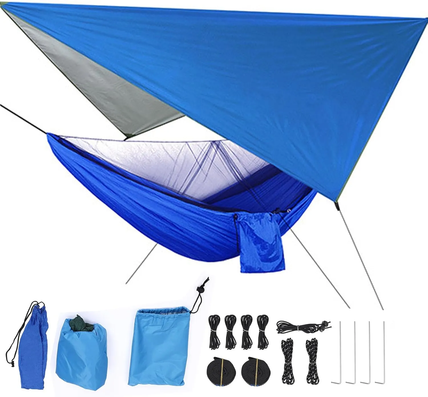 Camping Hammock with Mosquito Net,2 in 1 Hammock Tent with 7.5 * 6.8 ft Tarp,440lbs Heavy Duty Portable Tree Hammock Outdoor,210T Nylon Hammocks,Built-in Pocket Camping Gear (Blue)