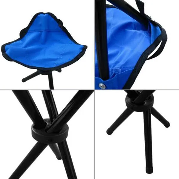 Camping Hiking Fishing Picnic Foldable Stool Tripod Chair - Blue
