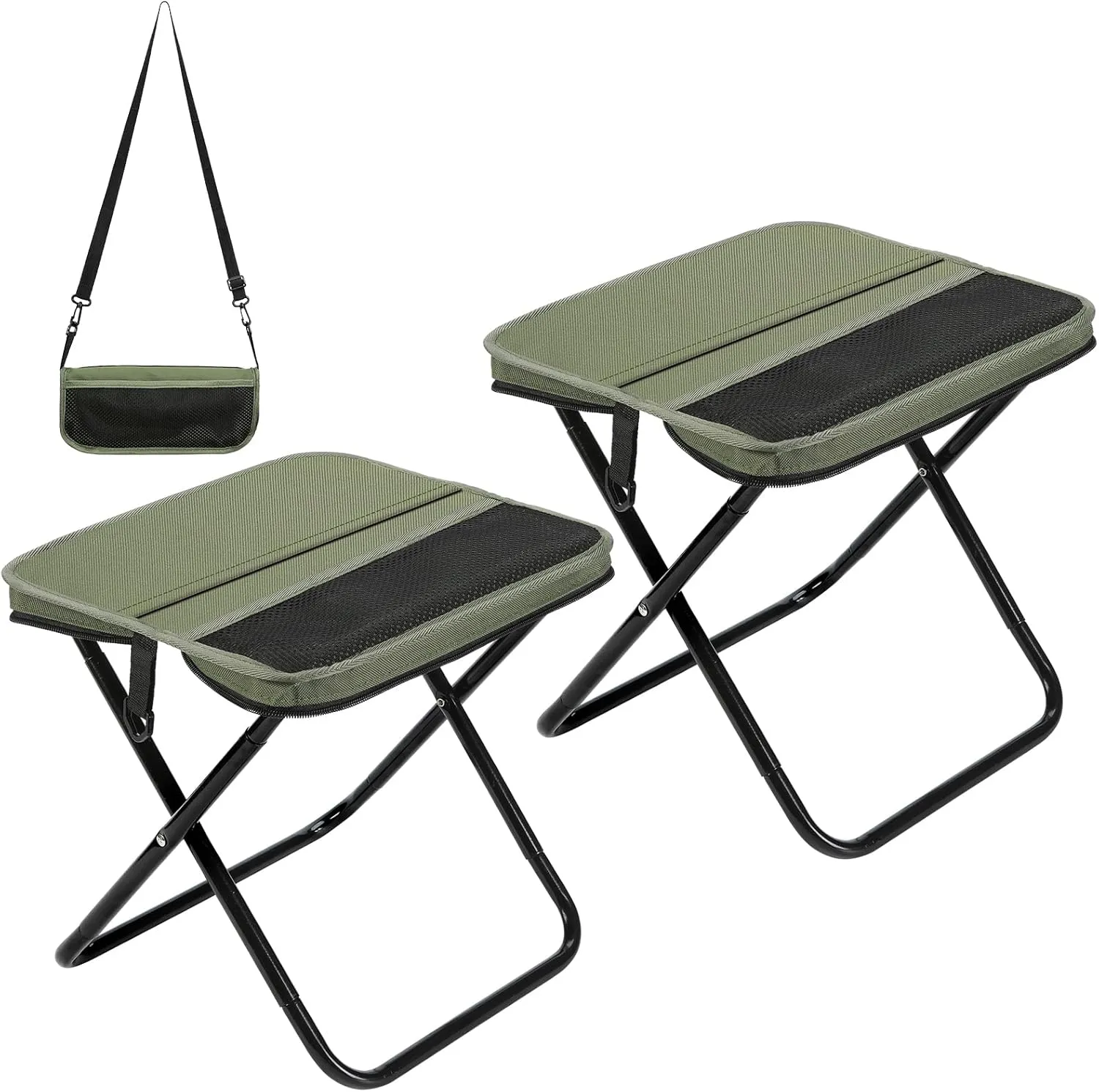 Camping Stool 2 Pack,13.5 Inch Collapsible Folding Portable Retractable Telescoping Foldable Stool for Adults Outdoor Camping Fishing Hiking Carrying Straps(Green).