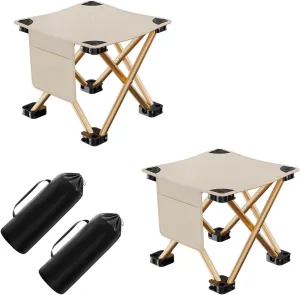 Camping Stool 2 Pack,13.5 Inch Portable Folding Stool for Outdoor, Gardening, Beach Party, Hiking, Fishing,Picnic，BBQ,400LBS Capacity Portable Foot Stool with Carry Bag (Creamy White)