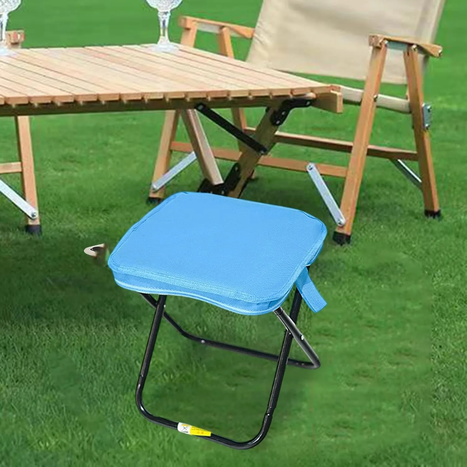 Camping Stool Folding Chair Compact Zipper Handbag Folding Stool Outdoor Footstool for Concert Barbecue Patio Fishing Garden, Blue