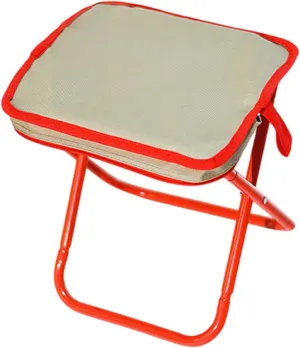 Camping Stool Folding Chair Compact Zipper Handbag Folding Stool Outdoor Footstool for Concert Barbecue Patio Fishing Garden, Khaki Red