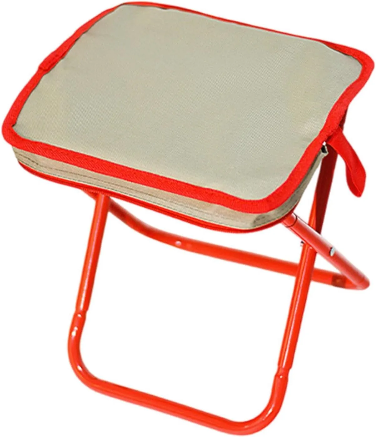 Camping Stool Folding Chair Compact Zipper Handbag Folding Stool Outdoor Footstool for Concert Barbecue Patio Fishing Garden, Khaki Red
