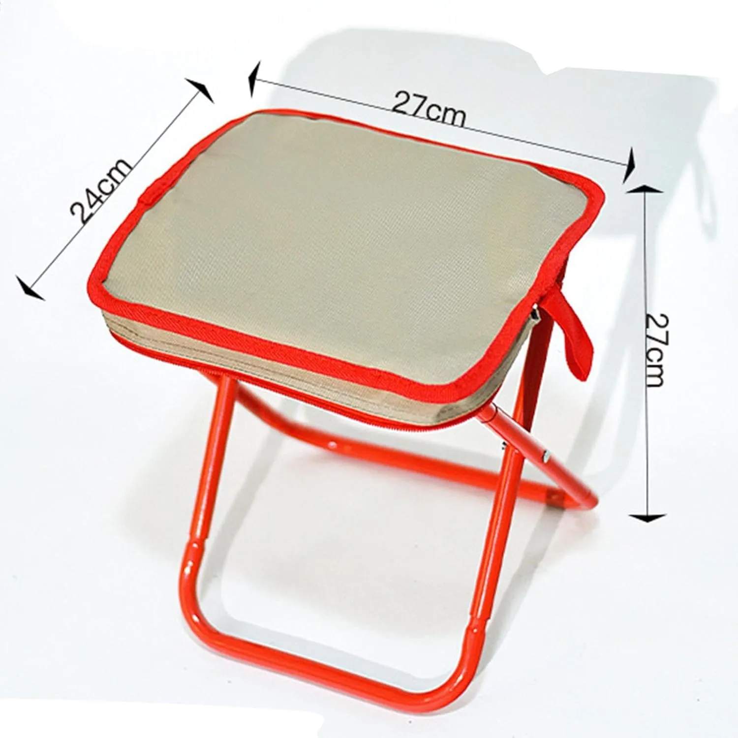 Camping Stool Folding Chair Compact Zipper Handbag Folding Stool Outdoor Footstool for Concert Barbecue Patio Fishing Garden, Khaki Red