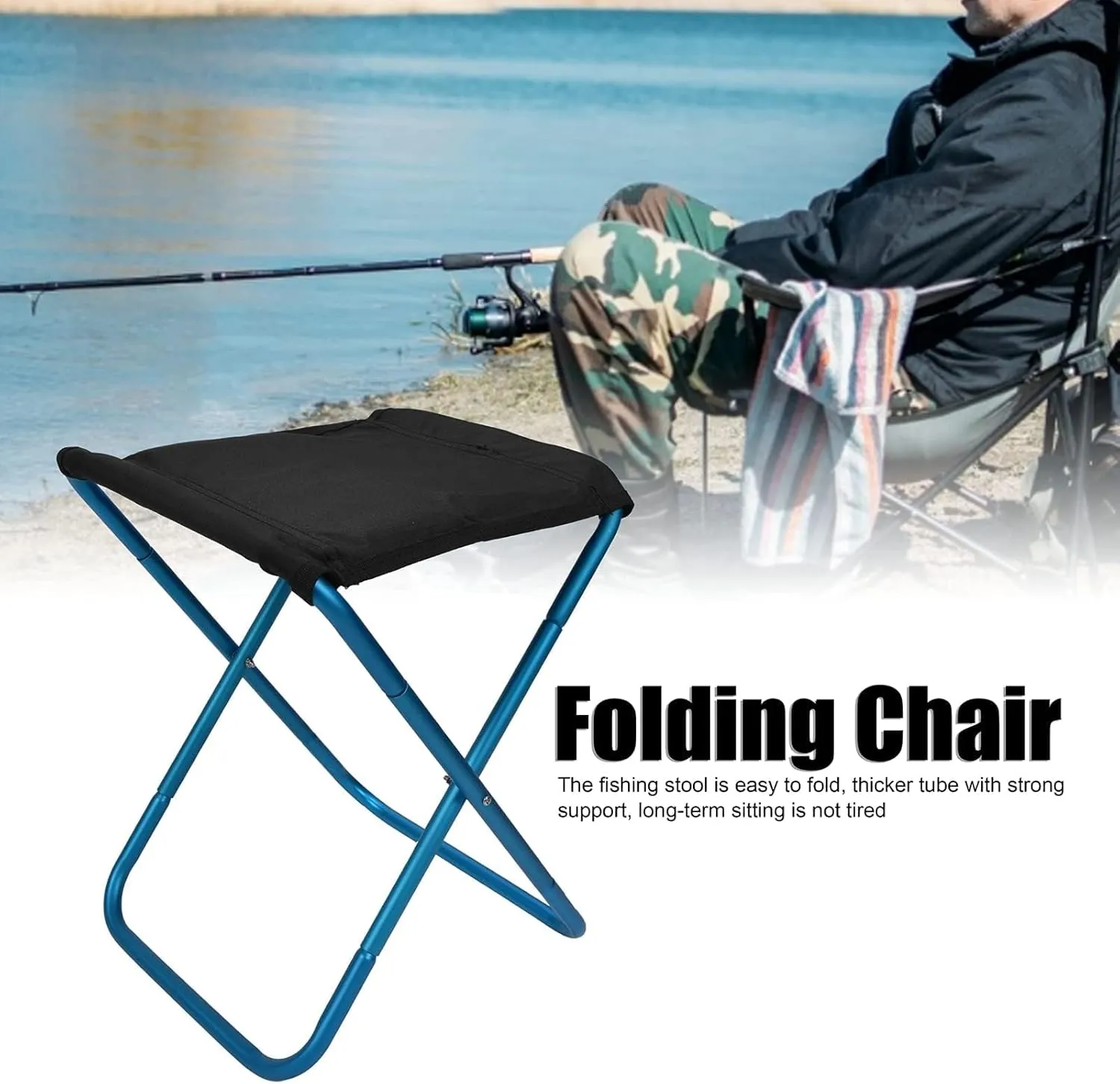 Camping Stool, Portable Folding Compact Lightweight Fishing Chair, Strong Support Camping Foot Rest with Storage Bag, for Travel, Hiking, BBQ, Fishing(Blue)