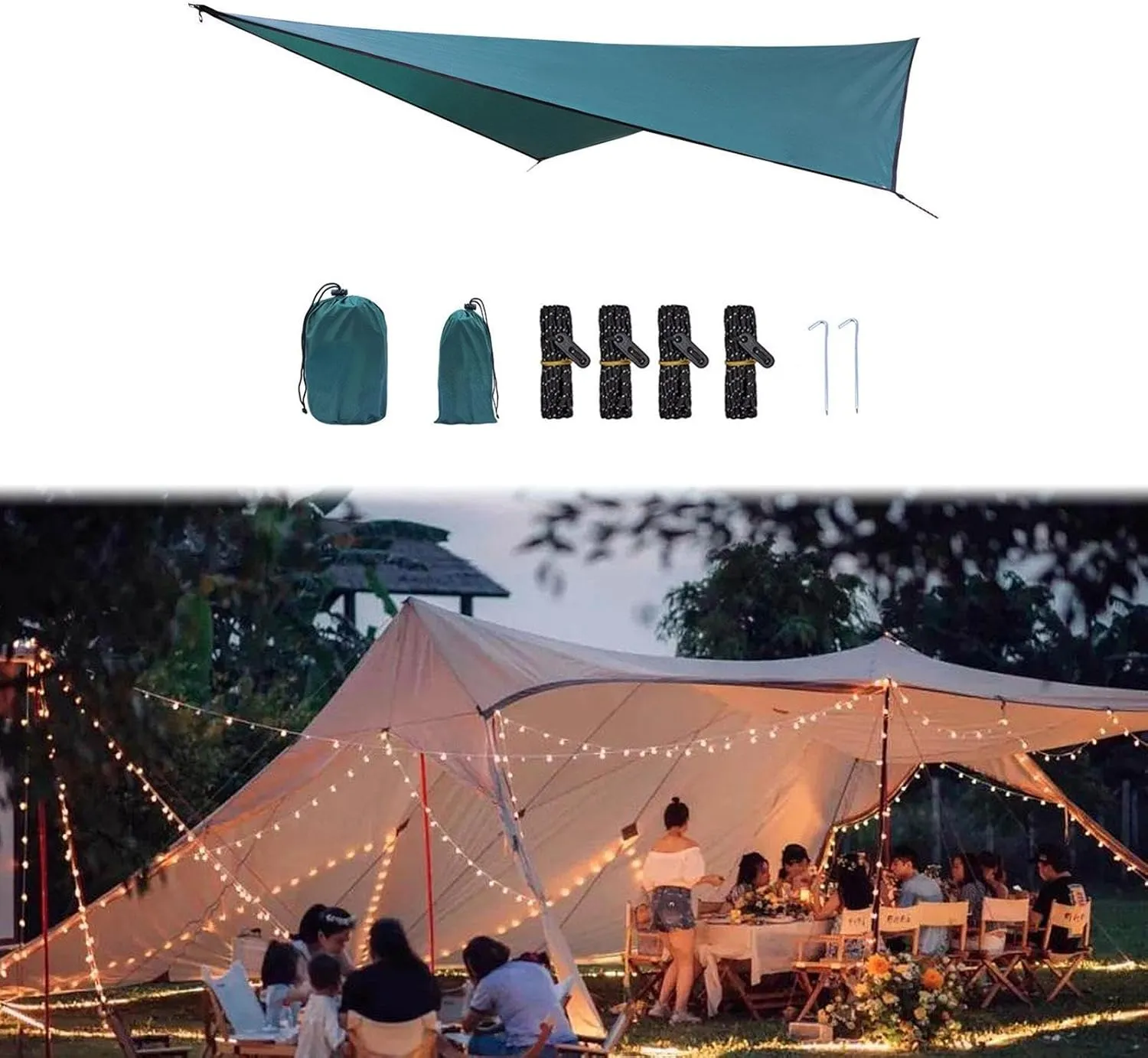 Camping Tarp Camping Canopy Tent Tarp Rain Awning for Outdoor Hiking Yard Fishing, Dark Green