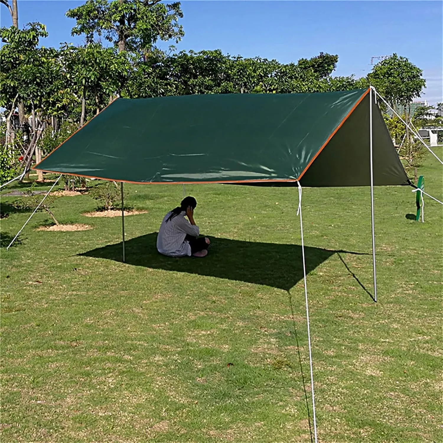 Camping Tarp Camping Tent Tarp 9.8X9.8FT/13X9.8FT Hammock Rain Fly Tarp with Support Pole Rope Peg Multifunctional Emergency Shelter Tarp（Green??Canopy Tent Tarp Shelter (Size : 3x3m Iron Pole) (Silv