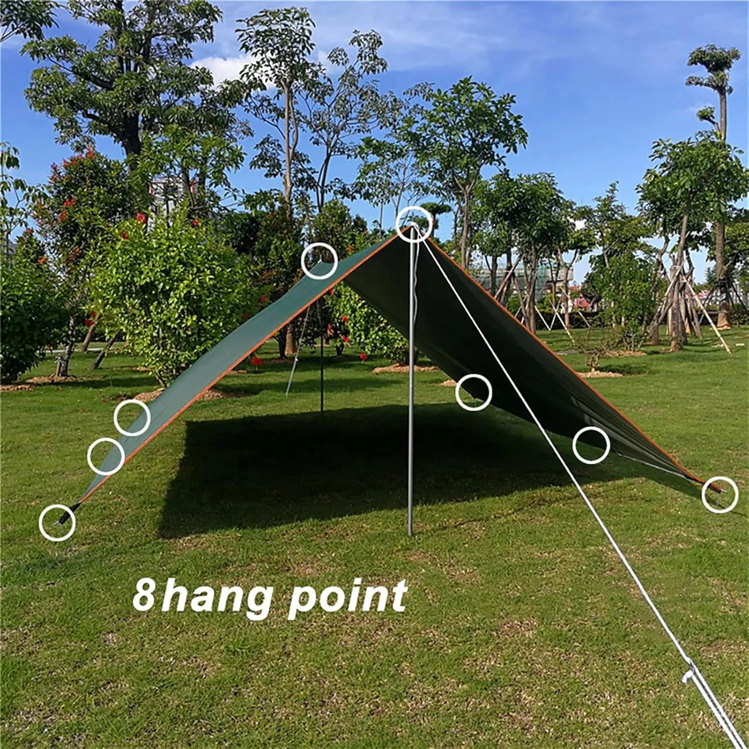 Camping Tarp Camping Tent Tarp 9.8X9.8FT/13X9.8FT Hammock Rain Fly Tarp with Support Pole Rope Peg Multifunctional Emergency Shelter Tarp（Green??Canopy Tent Tarp Shelter (Size : 3x3m Iron Pole) (Silv