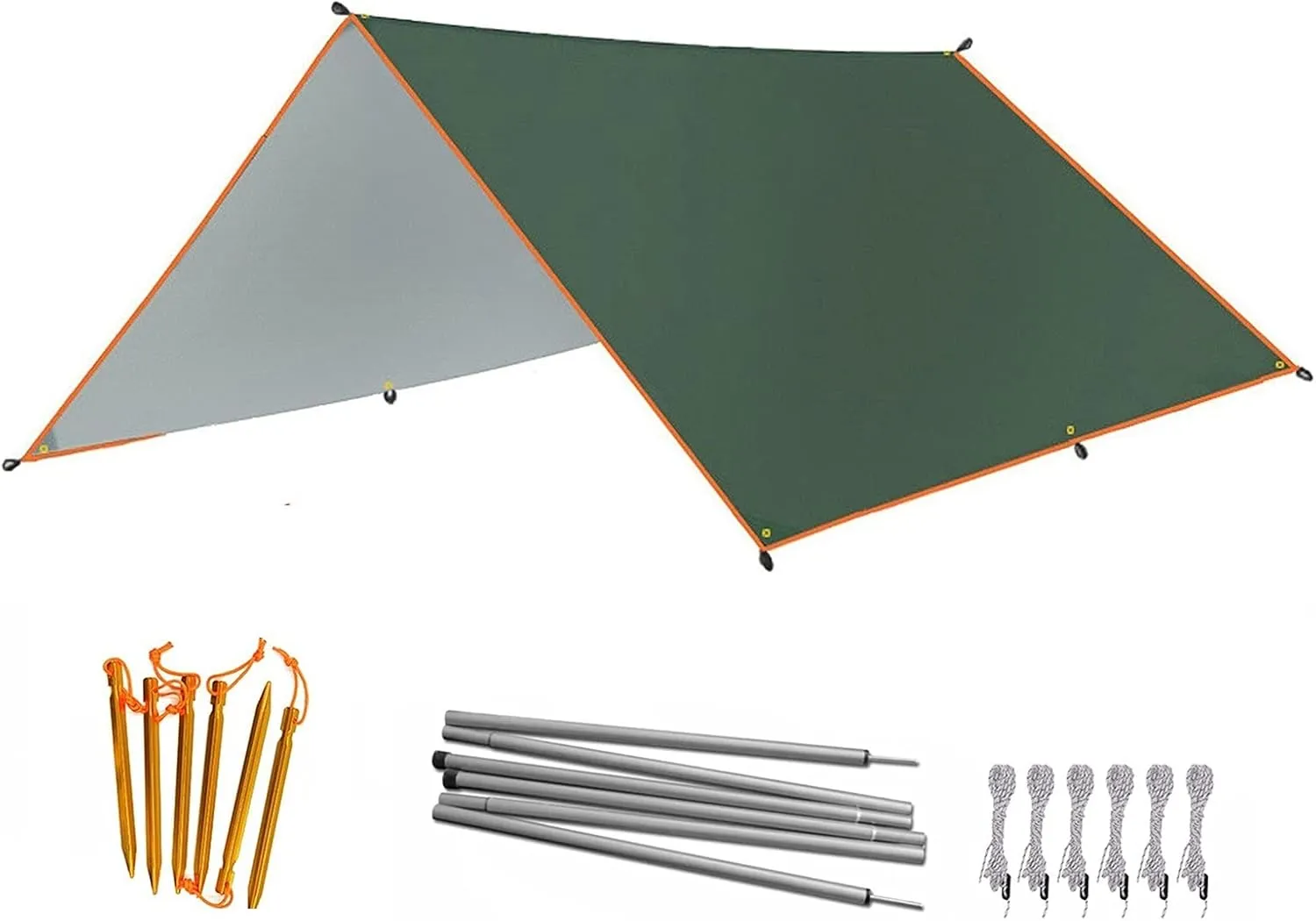 Camping Tarp Camping Tent Tarp 9.8X9.8FT/13X9.8FT Hammock Rain Fly Tarp with Support Pole Rope Peg Multifunctional Emergency Shelter Tarp（Green??Canopy Tent Tarp Shelter (Size : 3x3m Iron Pole) (Silv