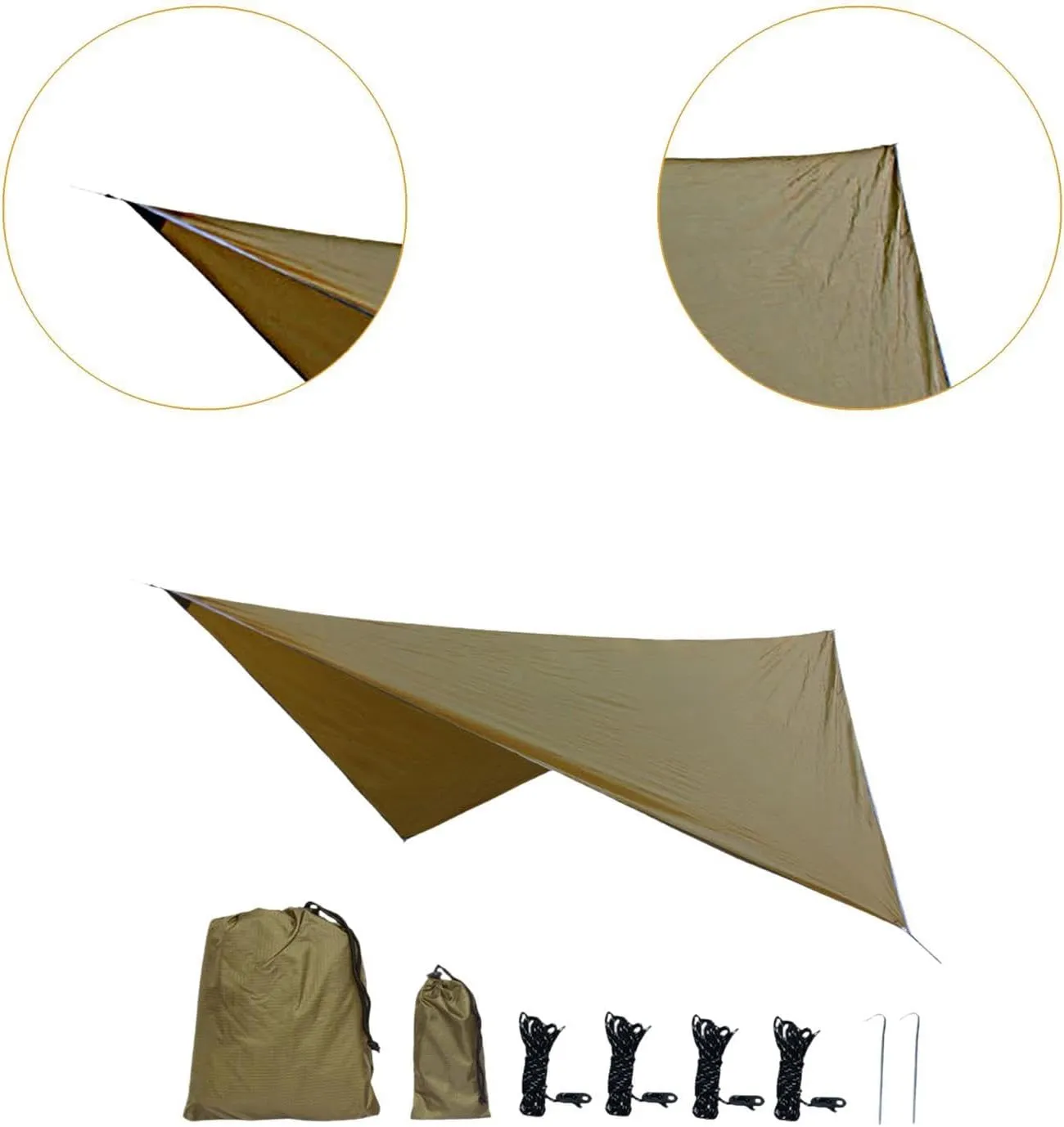Camping Tarp Rain Awning Accessories Portable Camping Tent Tarp Canopy for Hiking Outdoor Activities Traveling Garden, Khaki