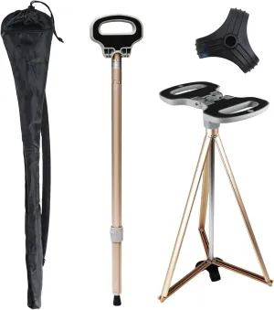Cane with Seat 2-in-1 Portable Walking Stick with Seat for Men & Women Folding Lightweight Sturdy Tripod Cane Foldable Stool Mobility Aid Crutch Chair with Travel Bag for Elderly, Seniors & Handicap