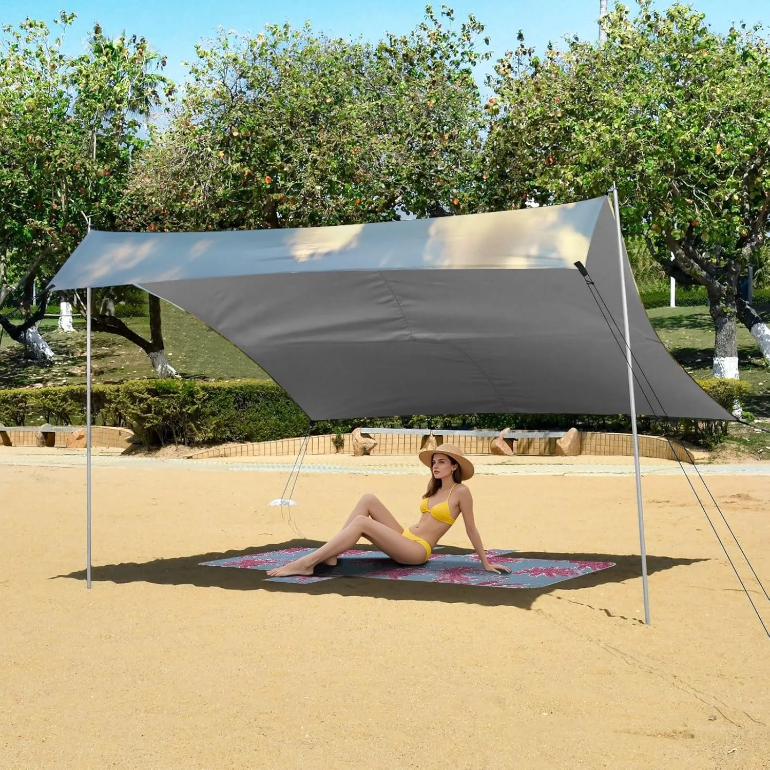 Canopy Tent Beach Happy Cute Cow Outdoor Patio Sun Shade 9.2 × 10.5 FT Funny Sand Camping Sun Shelter Waterproof with Sandbags Anchor