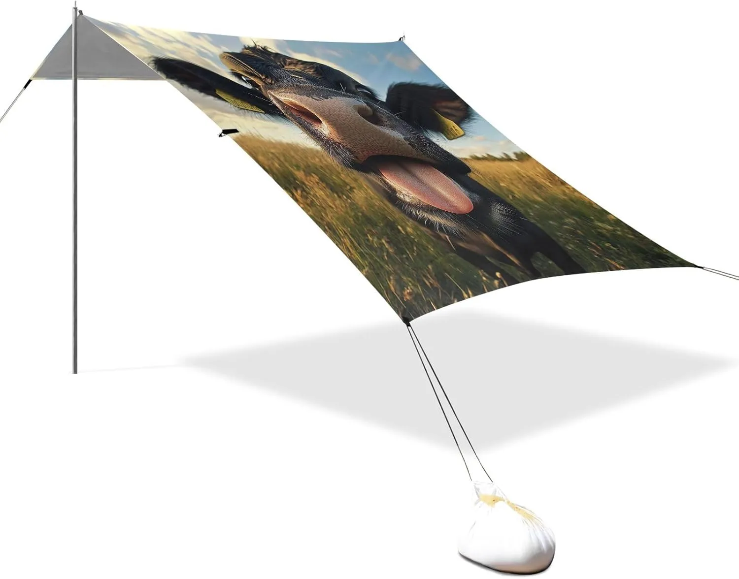 Canopy Tent Beach Happy Cute Cow Outdoor Patio Sun Shade 9.2 × 10.5 FT Funny Sand Camping Sun Shelter Waterproof with Sandbags Anchor