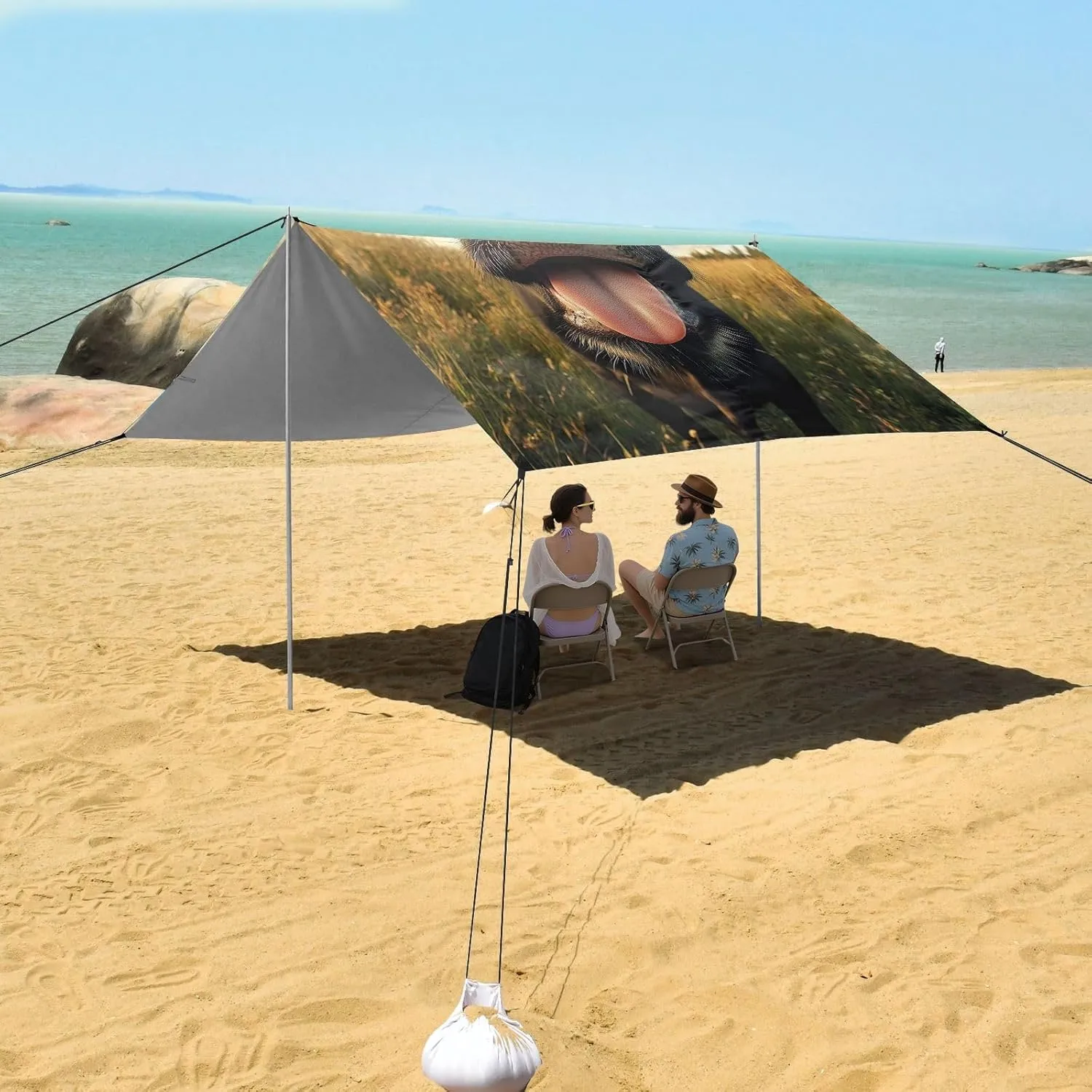Canopy Tent Beach Happy Cute Cow Outdoor Patio Sun Shade 9.2 × 10.5 FT Funny Sand Camping Sun Shelter Waterproof with Sandbags Anchor