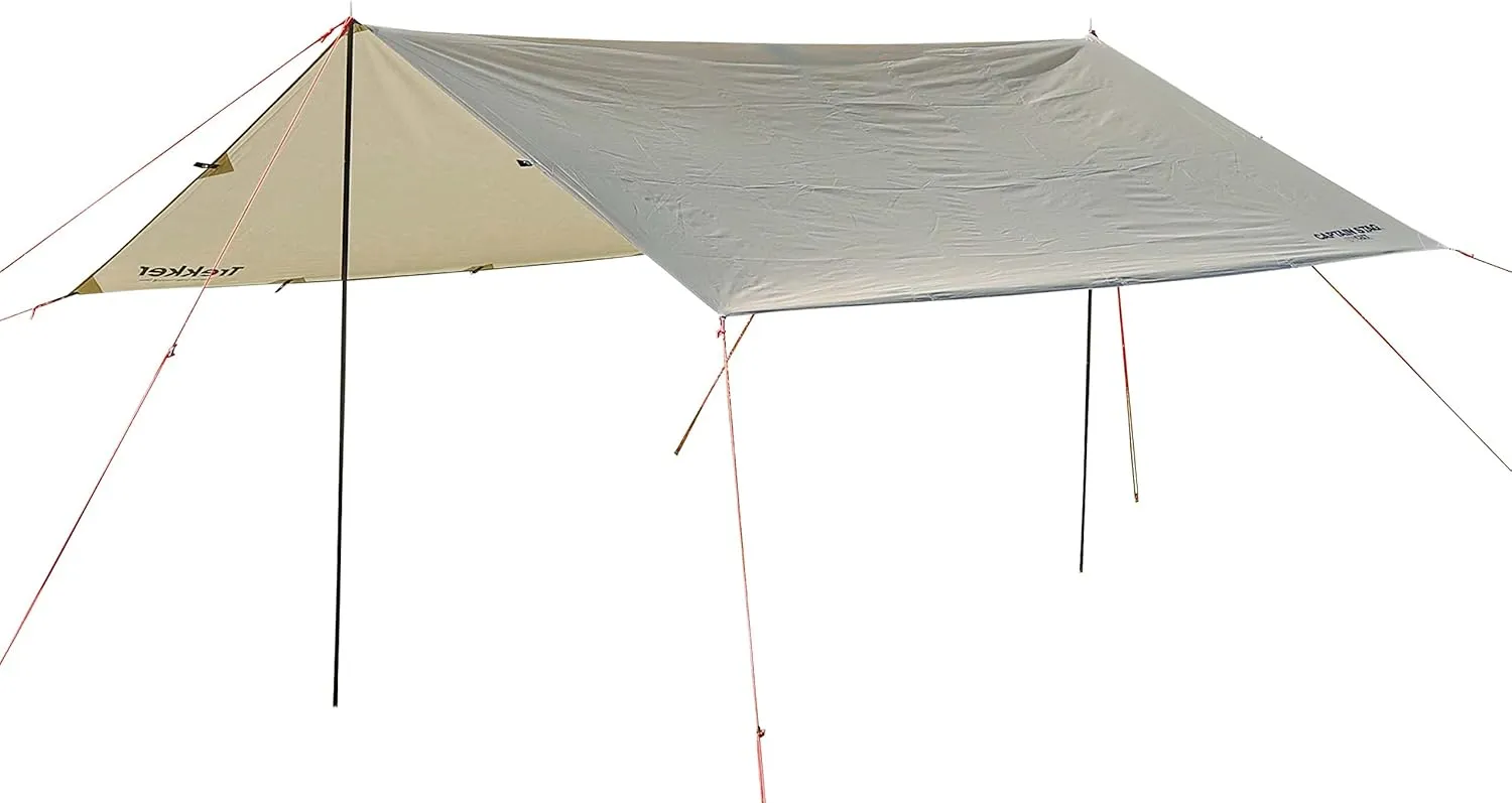 Captain Stag UA-1089 Tarp & Rector Tarp Set, 12.6 x 114.4 inches (320 x 290 cm), UV Protection, 6.6 ft (2,000 mm) Waterproof, For 2 to 3 People, Khaki Trekker
